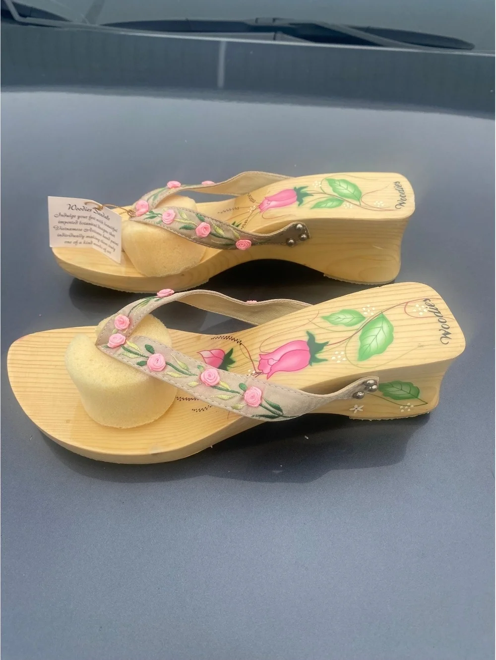 Woodies Hand-Painted Floral Wooden Wedge Sandals Size 9 | New with Tag